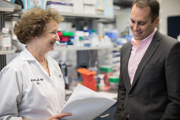 <p>Spark Therapeutics leadership Dr. Kathy High and Jeff Marrazo in the laboratory. <em>Credit: Spark Therapeutics</em></p>

