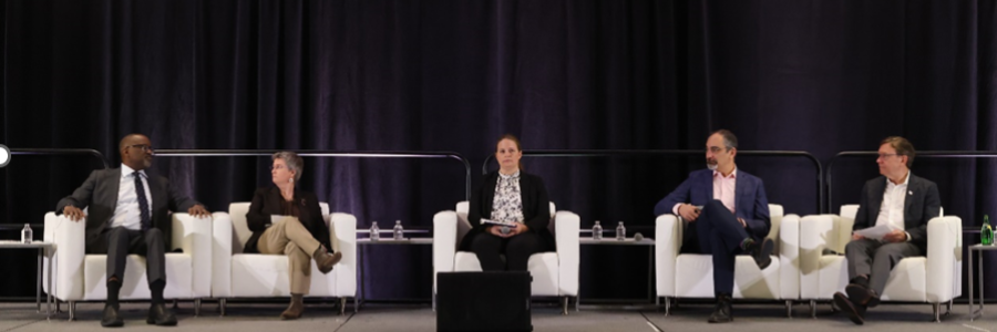 <p>Dr. Chamberlain (far right) serves as session chair  with (from left) Gary Gibbons, MD, Joni Rutter, PhD, Amy Jenkins, PhD, and Amir Tamiz, PhD.</p>
